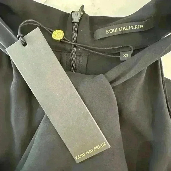 KOBI HALPERIN NWT Adrienne Ruffled Cold-shoulder Silk Blouse In Black Size XS - Picture 7 of 11